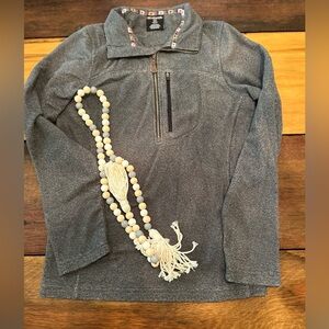 Women’s S Sherpa Adventure Gear Quarter Zip Pullover Gray Heather Stripe Fleece